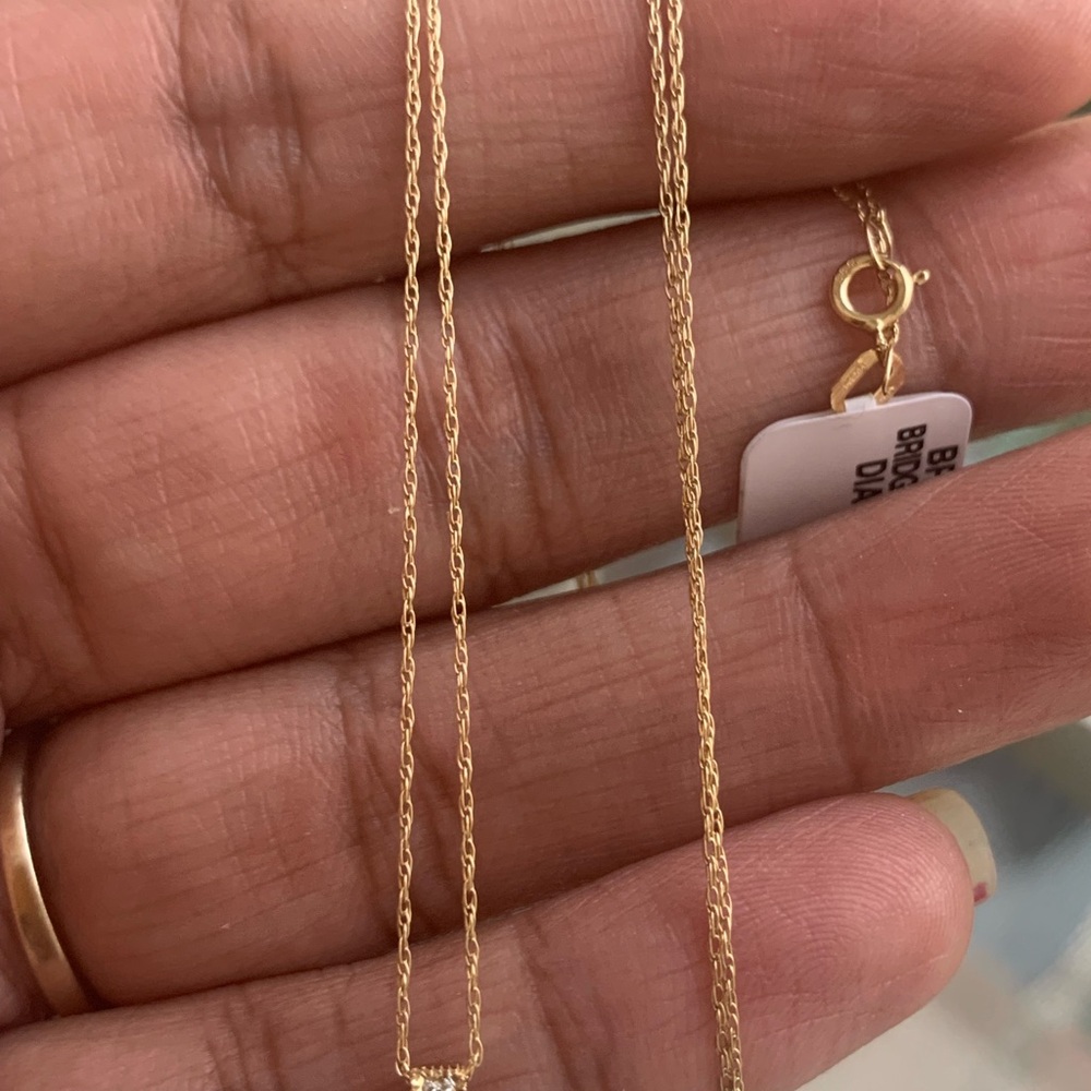 14kt Gold Square Diamond Pendant Necklace - Picture 7 of 7